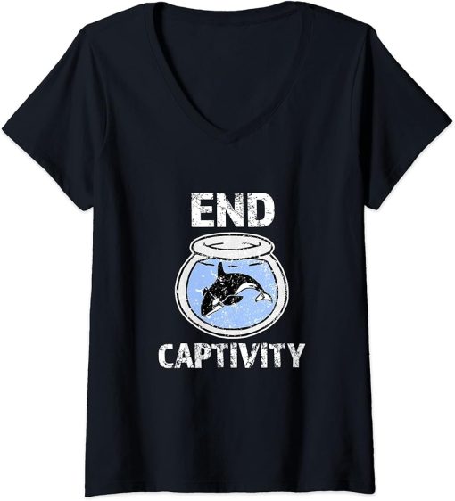 Womens End Captivity Shirt - Free the Orca Whales T-Shirt apparel V-Neck T-Shirt