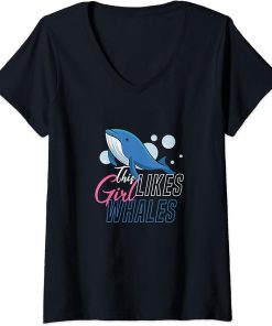 Womens Girl Likes Whales Funny Sea Animal Orca Whale V-Neck T-Shirt