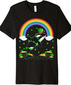 Rainbow Irish Shamrock Orca St. Patrick"s Day Premium T-Shirt