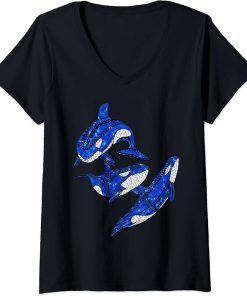 Womens Tribal Orca Killer Whales V-Neck T-Shirt