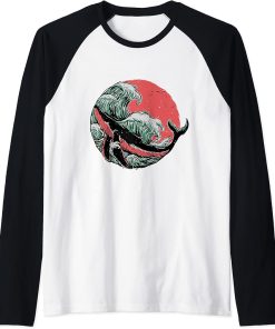 Kawaii Anime Japanese Japan Noodles Orca Whale Gift Raglan Baseball Tee